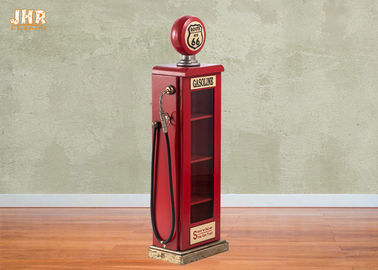 Antique Storage Cabinets Wooden Gas Pump Display Cabinet MDF Storage Rack Red Color