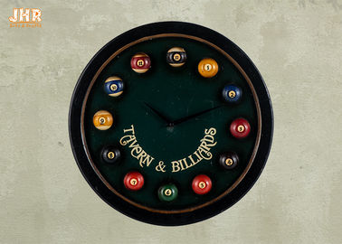 Dark Green Wooden Wall Plaques Fun Billiards Wall Clock