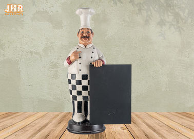 Happy Fat Polyresin Chef Holding Wooden Chalkboard Resin Chef Statue Figure Decor