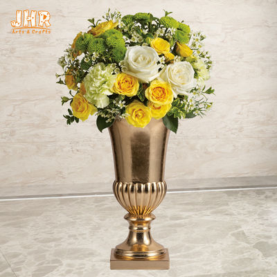 Hand Crafted Flower Pots Fiberglass Planter Shiny Gold Color