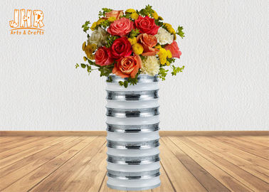 Modern Style Cylinder Fiberglass Flower Pots With Silver Mirror Mosaic Finish