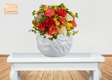 Wavy Pattern Glossy White Fiberglass Centerpiece Table Vases Ball Shape