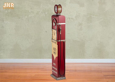 Antique Wooden Storage Cabinet Red Color Decorative Wood Floor Clock Gas Pump Storage Rack