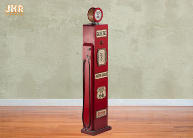 Antique Gas Pump Design Decorative Wooden Cabinet Red Color Wood Floor Rack Furniture