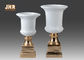 Two Sizes Glossy White Fiberglass Centerpiece Table Vases With Gold Pedestal Base