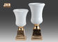 Glossy White Modern Fiberglass Planters Centerpiece Table Vases Gold Leaf Pedestal Base