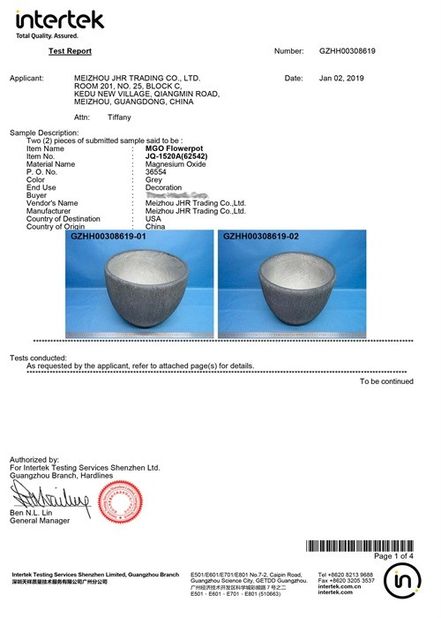 China Meizhou JHR Trading Co., Ltd. Certification